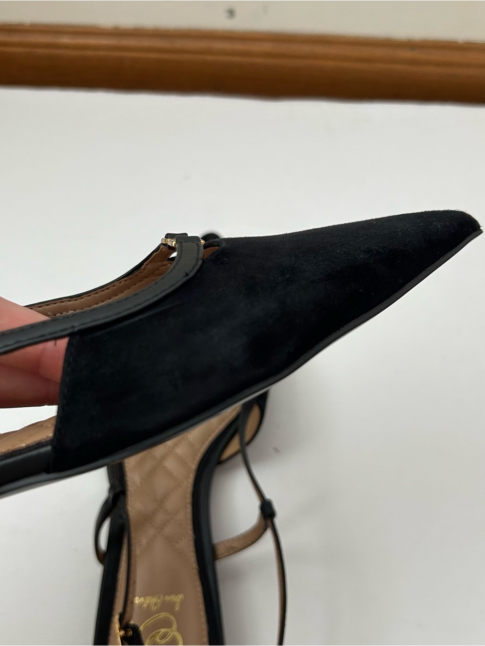 Sam Edelman Cohen Suede Slingback Pointed Flats Black Gold 9 - Picture 7 of 16